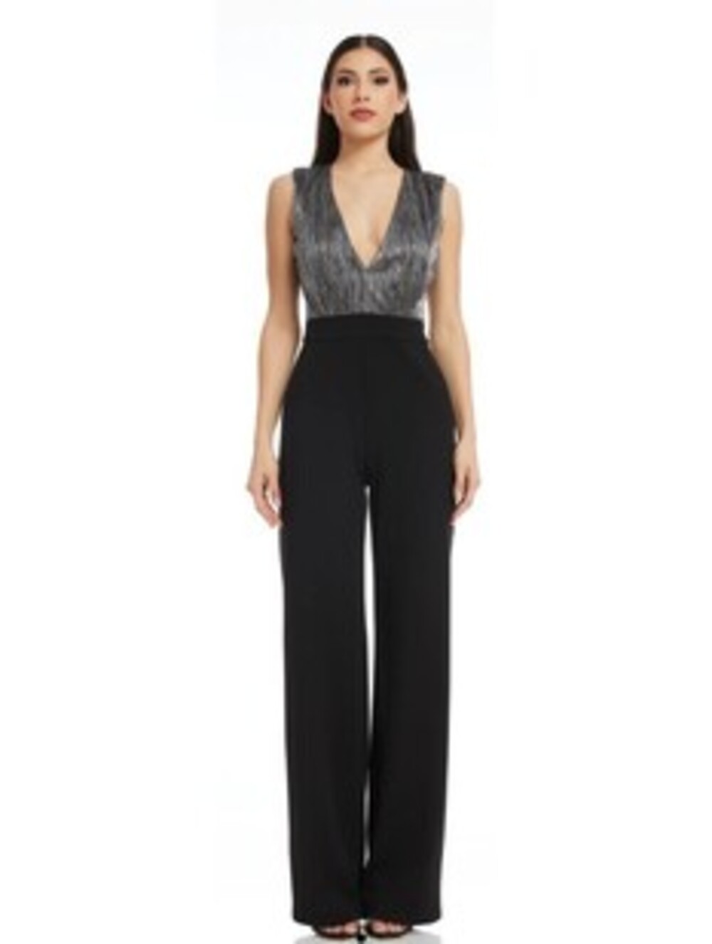 Dress the Population Everette Sleeveless Jumpsuit - Black/Silver, Size XL